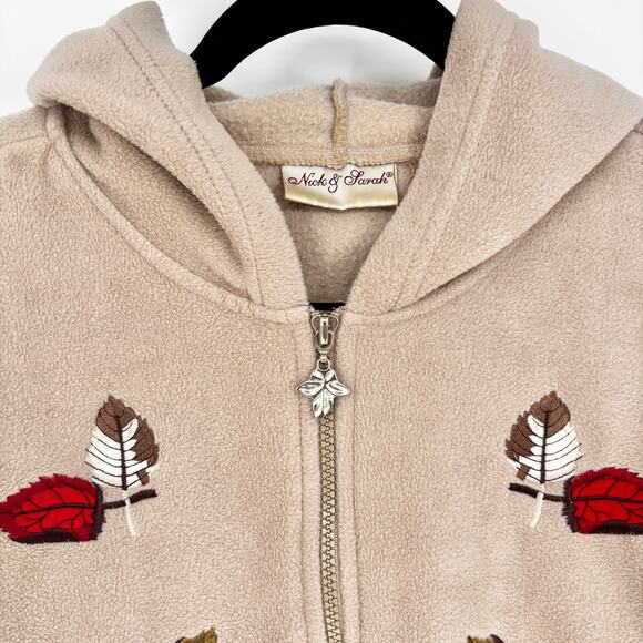 Nick & Sarah Tan Fall Leaves Hooded Zip-up Fleece Jacket Size L - Picture 5 of 6